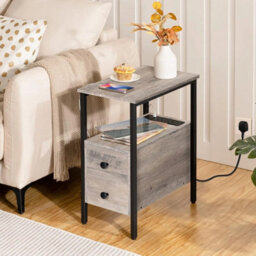 Narrow Bedside Table Nightstand Greige 30X48X61.5Cm - thumbnail 3