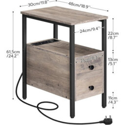 Narrow Bedside Table Nightstand Greige 30X48X61.5Cm - thumbnail 2