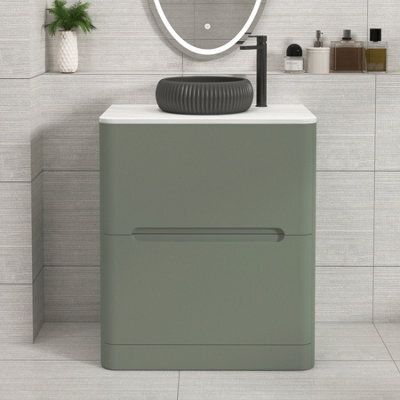 Royal Bathrooms Venice 700mm Sage Green Freestanding Bathroom Countertop Vanity Unit 2 Drawer With Milan Black Basin - image 1