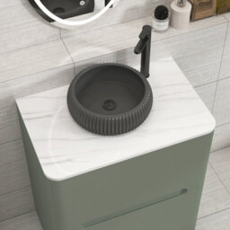Royal Bathrooms Venice 700mm Sage Green Freestanding Bathroom Countertop Vanity Unit 2 Drawer With Milan Black Basin - thumbnail 6