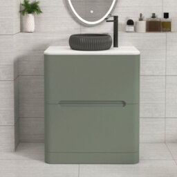 Royal Bathrooms Venice 700mm Sage Green Freestanding Bathroom Countertop Vanity Unit 2 Drawer With Milan Black Basin - thumbnail 1