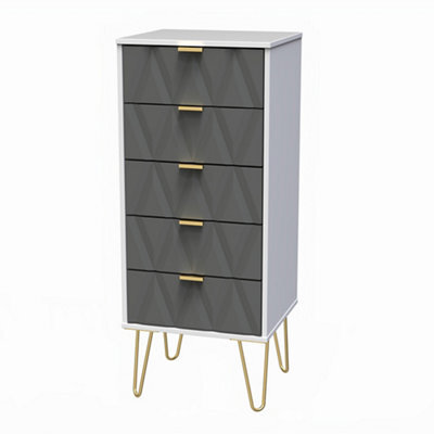 Pesaro Ready Assembled Matt Grey & White No Effect 5 Drawer Chest (H)1075mm (W)395mm (D)415mm - image 1