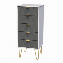 Pesaro Ready Assembled Matt Grey & White No Effect 5 Drawer Chest (H)1075mm (W)395mm (D)415mm - thumbnail 1