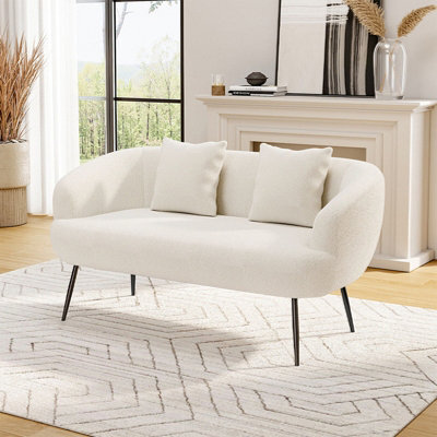 Living And Home Modern White Teddy Fleece 2-Seater Sofa With 2 Scatter Cushions - image 1