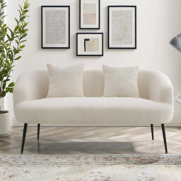 Living And Home Modern White Teddy Fleece 2-Seater Sofa With 2 Scatter Cushions - thumbnail 2