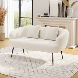 Living And Home Modern White Teddy Fleece 2-Seater Sofa With 2 Scatter Cushions - thumbnail 1