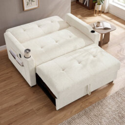 Matteo 2 Seater Pull Out Sofa Bed With Usb Charging & Cup Holders - Off White - thumbnail 6