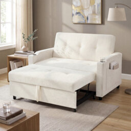 Matteo 2 Seater Pull Out Sofa Bed With Usb Charging & Cup Holders - Off White - thumbnail 7