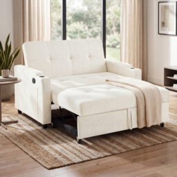 Matteo 2 Seater Pull Out Sofa Bed With Usb Charging & Cup Holders - Off White - thumbnail 1
