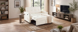 Matteo 2 Seater Pull Out Sofa Bed With Usb Charging & Cup Holders - Off White - thumbnail 8