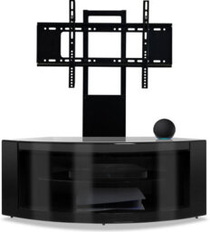 "Homeology Pangea Gloss Black Beam-Thru Curved True-Corner 32""-50"" Tv Cabinet With Mounting Arm" - thumbnail 2