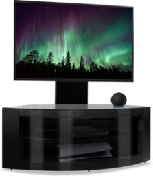 "Homeology Pangea Gloss Black Beam-Thru Curved True-Corner 32""-50"" Tv Cabinet With Mounting Arm"