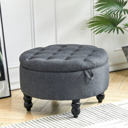Linen Blanket Box Pouffe Bench Footstool Round Ottoman Storage Box - thumbnail 5
