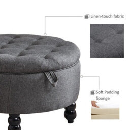 Linen Blanket Box Pouffe Bench Footstool Round Ottoman Storage Box - thumbnail 2
