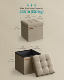 Songmics Versatile Storage Ottoman, Collapsible Foot Stool With Compartment, Living Room Seating, Camel Brown - thumbnail 2