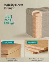 Songmics Versatile Storage Ottoman, Collapsible Foot Stool With Compartment, Living Room Seating, Camel Brown - thumbnail 4