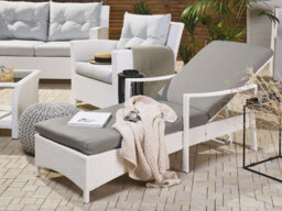 Beliani Sun Lounger With Cushion Vasto Reclining Pe Rattan White - thumbnail 2