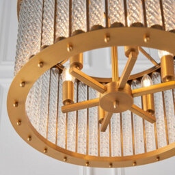 Luminosa Lighting Luminosa Romola Pendant Ceiling Light Matt Gold Finish, Clear Ribbed Glass, 6X E14 - thumbnail 6