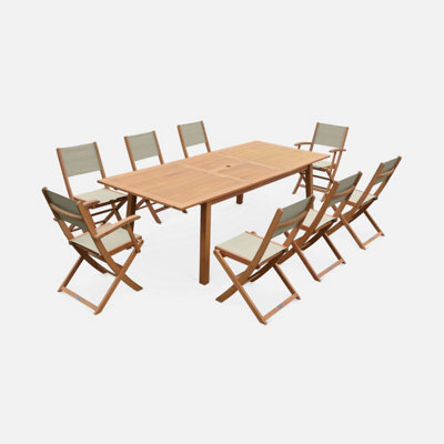 Sweeek - 8-Seater Extendable Wooden Garden Table With 8 Chairs Eucalyptus Wood And Taupe-Grey Textilene - Almeria 8 - image 1