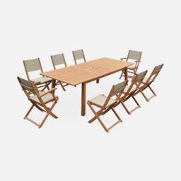 Sweeek - 8-Seater Extendable Wooden Garden Table With 8 Chairs Eucalyptus Wood And Taupe-Grey Textilene - Almeria 8 - thumbnail 1