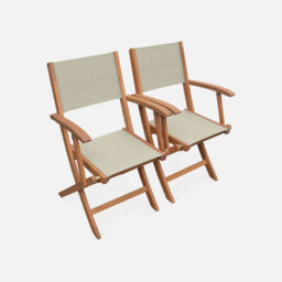 Sweeek - 8-Seater Extendable Wooden Garden Table With 8 Chairs Eucalyptus Wood And Taupe-Grey Textilene - Almeria 8 - thumbnail 4