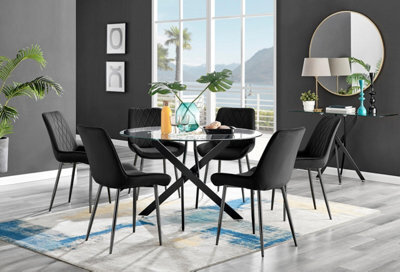 Furniturebox Uk Novara Black Leg 120Cm Round Glass Dining Table & 6 Black Pesaro Black Leg Chairs - image 1