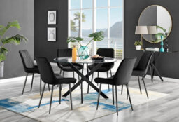 Furniturebox Uk Novara Black Leg 120Cm Round Glass Dining Table & 6 Black Pesaro Black Leg Chairs - thumbnail 1