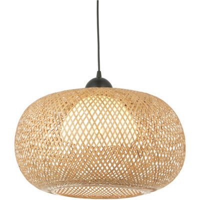 Loops Hanging Ceiling Pendant Light - Natural Bamboo White Pc & Matt Black - 10W Led E27 - image 1