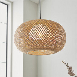 Loops Hanging Ceiling Pendant Light - Natural Bamboo White Pc & Matt Black - 10W Led E27 - thumbnail 3