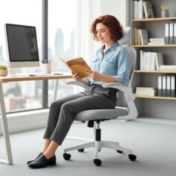 Ergonomic Office Chair Foldable Backrest Grey - thumbnail 5