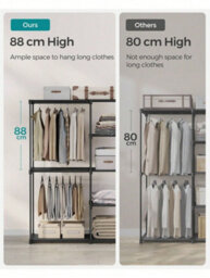 Songmics Freestanding Wardrobe, Foldable Closet, Coat Rack With Clothes Rails,clothes Rack,open Storage Wardrobe,storage Organiser - thumbnail 4