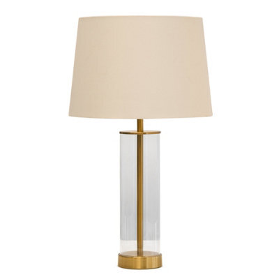 Lighting Supermarket Arezo Large Modern Gold Glass Cylinder Table Lamp With Ivory Gold Lined Shade - image 1