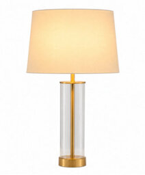 Lighting Supermarket Arezo Large Modern Gold Glass Cylinder Table Lamp With Ivory Gold Lined Shade - thumbnail 2