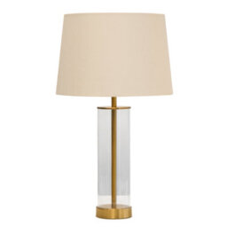 Lighting Supermarket Arezo Large Modern Gold Glass Cylinder Table Lamp With Ivory Gold Lined Shade - thumbnail 1