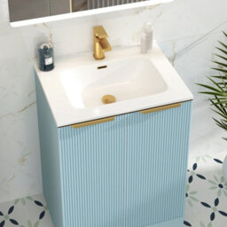 Royal Bathrooms Evora 700mm Powder Blue Fluted Floor Standing Bathroom Vanity Unit 2 Door With Ceramic Basin Sink & Brass Handles - thumbnail 5
