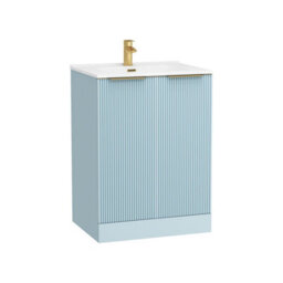 Royal Bathrooms Evora 700mm Powder Blue Fluted Floor Standing Bathroom Vanity Unit 2 Door With Ceramic Basin Sink & Brass Handles - thumbnail 6