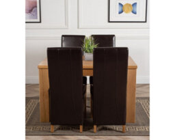 That's Furniture Dakota 127 X 82 Cm Chunky Oak Small Dining Table And 4 Chairs Dining Set With Lola Brown Leather Chairs - thumbnail 2