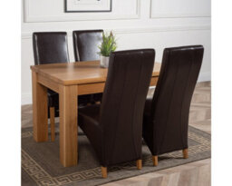 That's Furniture Dakota 127 X 82 Cm Chunky Oak Small Dining Table And 4 Chairs Dining Set With Lola Brown Leather Chairs - thumbnail 3