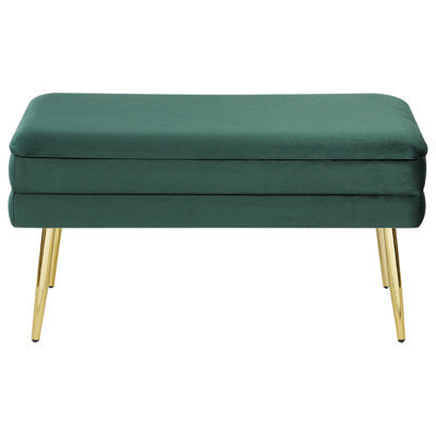 Beliani Dark Green Velvet Storage Bench With Gold-Toned Legs, W79 X D37 X H43Cm - image 1
