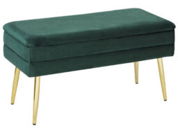 Beliani Dark Green Velvet Storage Bench With Gold-Toned Legs, W79 X D37 X H43Cm - thumbnail 3