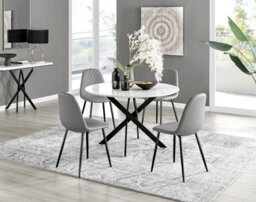 Furniturebox Uk Novara White Gloss Black Leg 120Cm Round Dining Table & 4 Grey Corona Black Leg Chairs - thumbnail 1