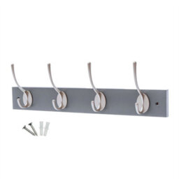 Keypak Victorian 4 Hook Wall-Mount Wooden Coat Rack, 45Cm - Slate Grey With Satin Nickel Hooks - Fixings Included - thumbnail 1