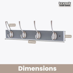 Keypak Victorian 4 Hook Wall-Mount Wooden Coat Rack, 45Cm - Slate Grey With Satin Nickel Hooks - Fixings Included - thumbnail 4