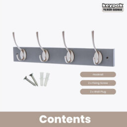 Keypak Victorian 4 Hook Wall-Mount Wooden Coat Rack, 45Cm - Slate Grey With Satin Nickel Hooks - Fixings Included - thumbnail 9