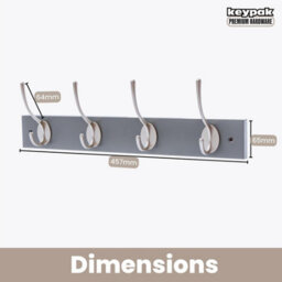 Keypak Victorian 4 Hook Wall-Mount Wooden Coat Rack, 45Cm - Slate Grey With Satin Nickel Hooks - Fixings Included - thumbnail 8