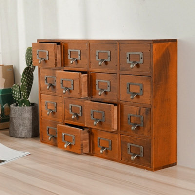 Living And Home 4 Tier 16 Drawer Brown Retro Wooden Tabletop Pull Out Storage Organizer - image 1