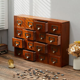 Living And Home 4 Tier 16 Drawer Brown Retro Wooden Tabletop Pull Out Storage Organizer - thumbnail 3