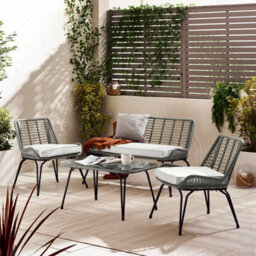 Furniturebox Lisbon Rattan Garden Sofa Set, 4 Seat Outdoor Sofa Set, Grey Rattan Garden Furniture Set, 2 Chairs Coffee Set +Cover