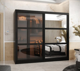 Arte Parma Iii Mirrored And Smoked Glass Sliding Door Wardrobe (H2000mm W2000mm D620mm) With Shelves -Black Matt