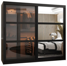 Arte Parma Iii Mirrored And Smoked Glass Sliding Door Wardrobe (H2000mm W2000mm D620mm) With Shelves -Black Matt - thumbnail 2